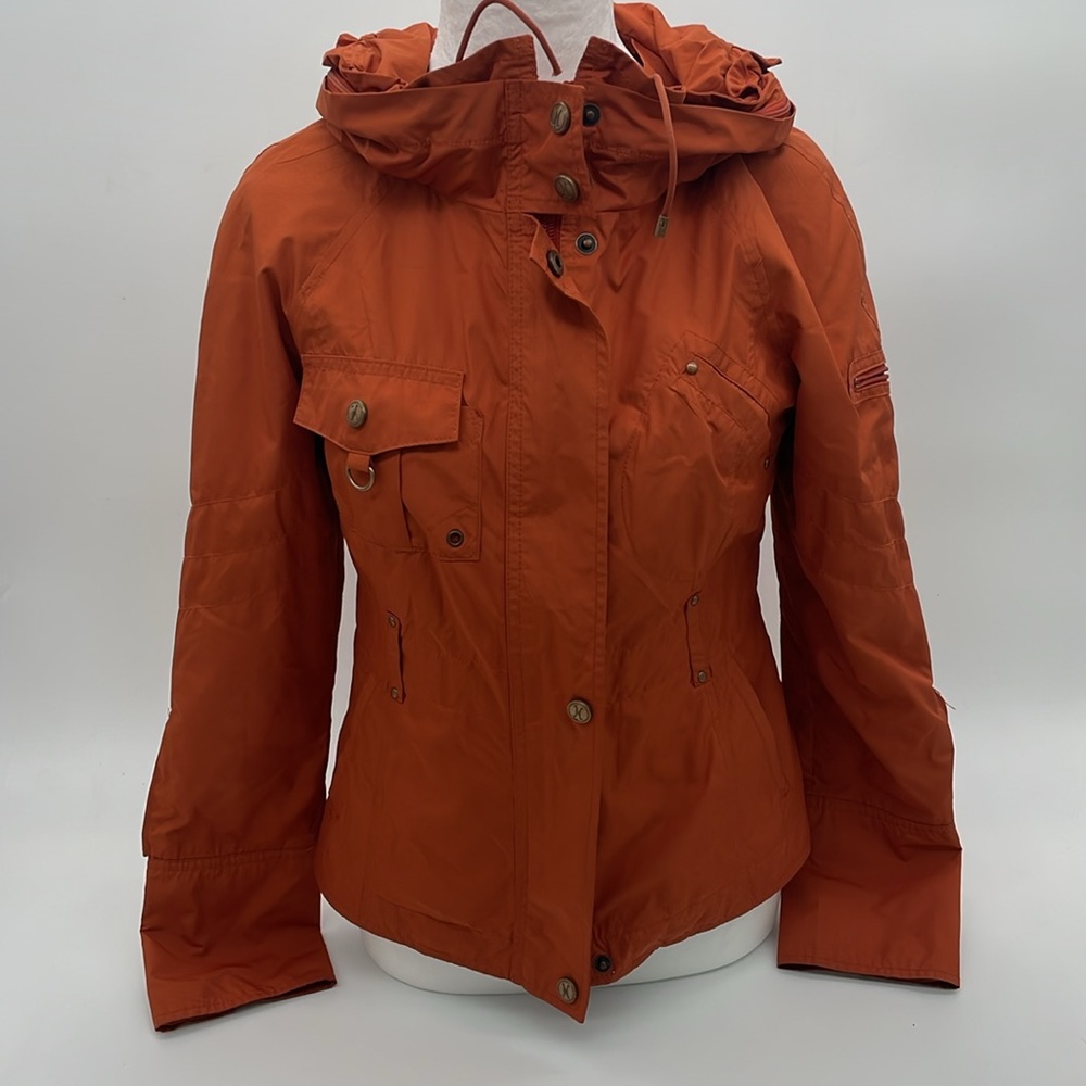 Gorgeous! Rust Orange Cole Haan Women’s Lightweight jacket hidden hood